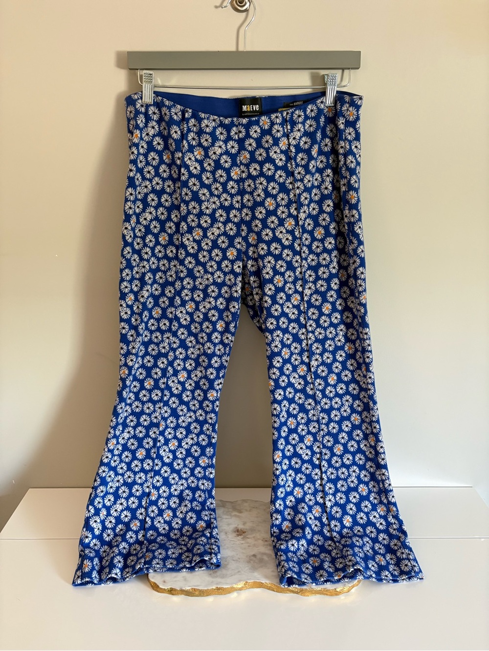 Maeve Anthropologie Margot Blue Daisy-Print Cropped Kick Flare Pants